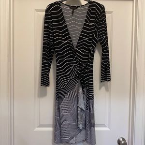 EUC BCBGMaxAzria L wrap dress, black and white